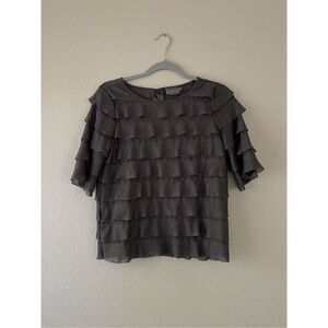 Anthropologie ruffle olive green‎ blouse size xsmall